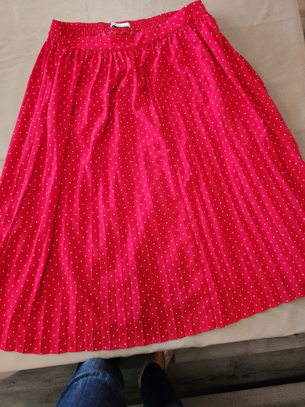 croft & barrow Red Polka Dot Pleated Midi Skirt